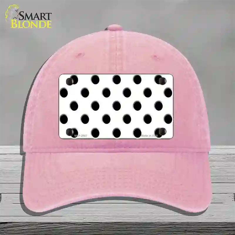 Black White Polka Dot Novelty License Plate Hat Unconstructed Cotton / Pink