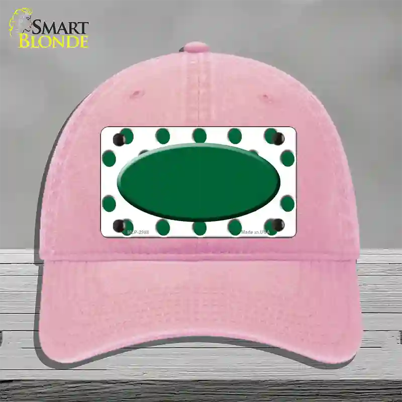 Green White Polka Dot Green Center Oval Novelty License Plate Hat Unconstructed Cotton / Pink