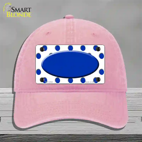 Blue White Polka Dot Blue Center Oval Novelty License Plate Hat Unconstructed Cotton / Pink