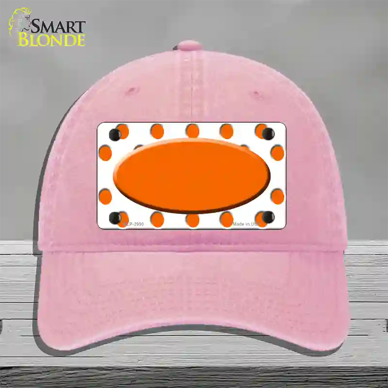 Orange White Polka Dot Orange Center Oval Novelty License Plate Hat Unconstructed Cotton / Pink