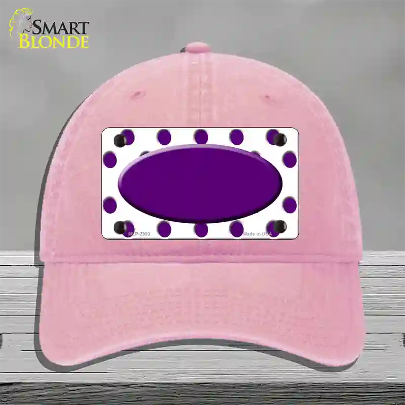 Purple White Polka Dot Purple Center Oval Novelty License Plate Hat Unconstructed Cotton / Pink