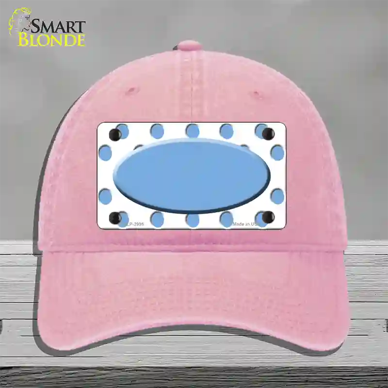 Light Blue White Polka Dot Light Blue Center Oval Novelty License Plate Hat Unconstructed Cotton / Pink