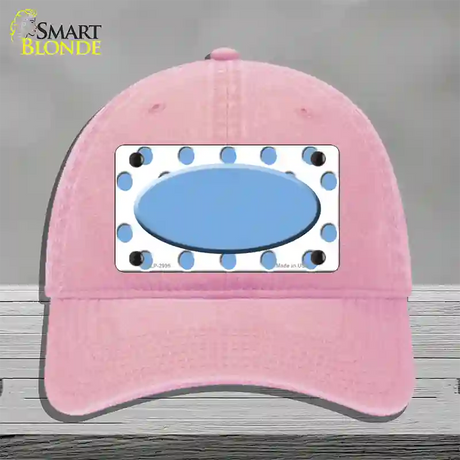 Light Blue White Polka Dot Light Blue Center Oval Novelty License Plate Hat Unconstructed Cotton / Pink