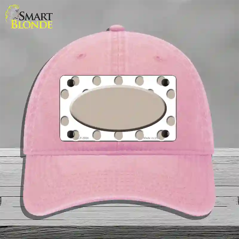 Tan White Polka Dot Tan Center Oval Novelty License Plate Hat Unconstructed Cotton / Pink