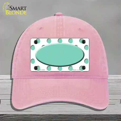 Mint White Polka Dot Teal Center Oval Novelty License Plate Hat Unconstructed Cotton / Pink