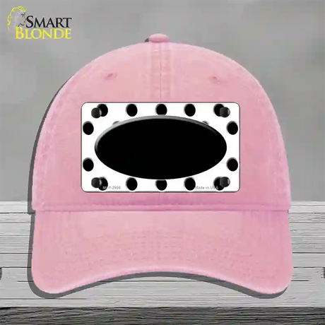 Black White Polka Dot Black Center Oval Novelty License Plate Hat Unconstructed Cotton / Pink