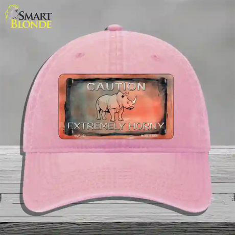 Caution Extremely Horny Novelty License Plate Hat Unconstructed Cotton / Pink