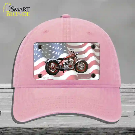 Indian Motorcycle American Flag Novelty License Plate Hat Unconstructed Cotton / Pink