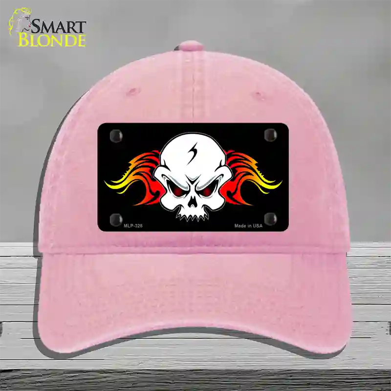 Skull Flame Novelty License Plate Hat Unconstructed Cotton / Pink