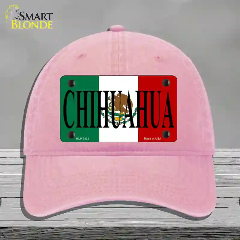 Chihuahua Mexico Flag Novelty License Plate Hat Unconstructed Cotton / Pink