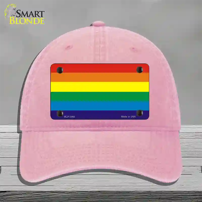 Rainbow Flag Novelty License Plate Hat Unconstructed Cotton / Pink