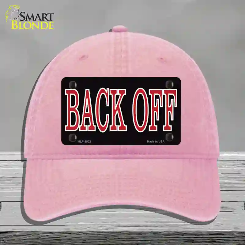 Back Off Black Novelty License Plate Hat Unconstructed Cotton / Pink