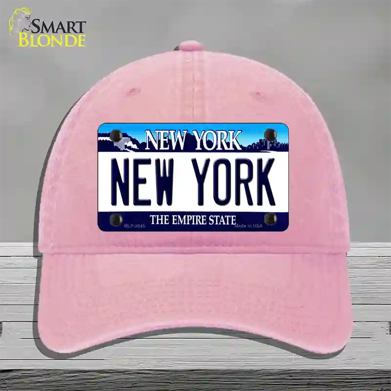 New York State Novelty License Plate Hat Unconstructed Cotton / Pink