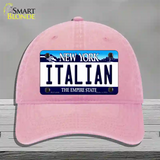 Italian New York Novelty License Plate Hat Unconstructed Cotton / Pink