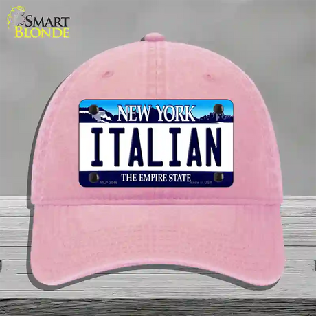 Italian New York Novelty License Plate Hat Unconstructed Cotton / Pink