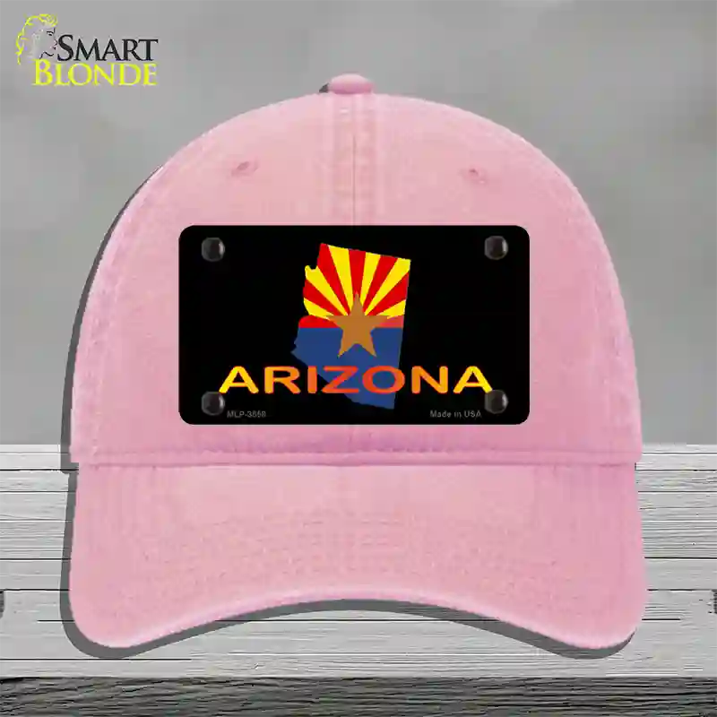 Arizona Flag Filled State Outline Novelty License Plate Hat Unconstructed Cotton / Pink