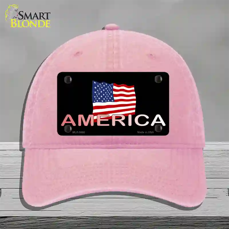 American Flag Black Novelty License Plate Hat Unconstructed Cotton / Pink