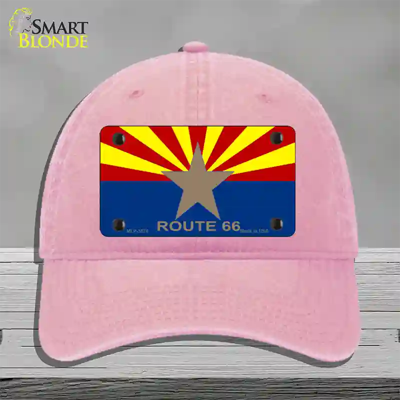 Arizona Flag with Route 66 Novelty License Plate Hat Unconstructed Cotton / Pink