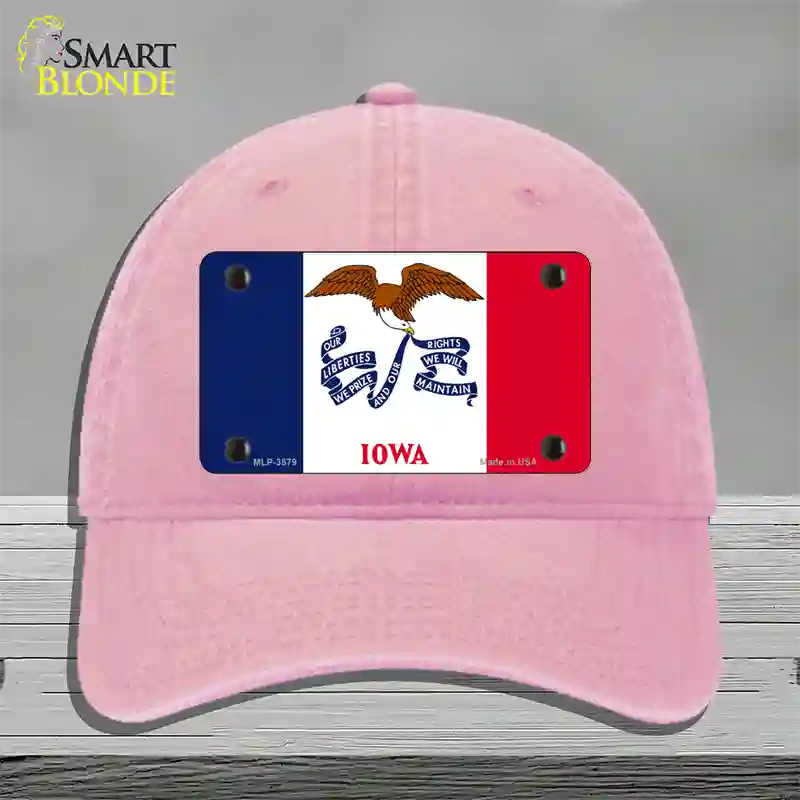 Iowa State Flag Novelty License Plate Hat Unconstructed Cotton / Pink