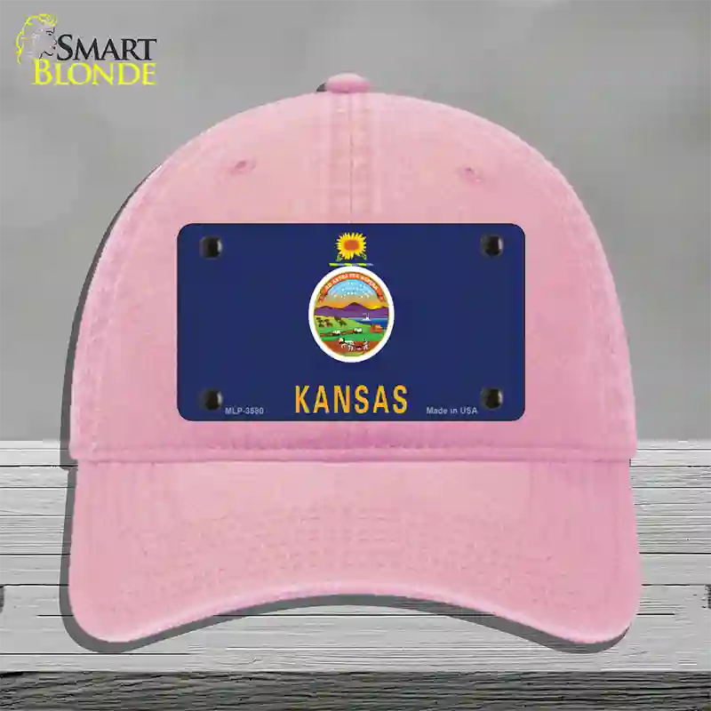 Kansas State Flag Novelty License Plate Hat Unconstructed Cotton / Pink