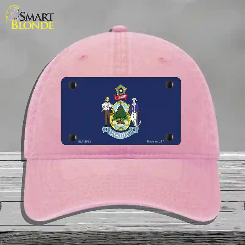 Maine State Flag Novelty License Plate Hat Unconstructed Cotton / Pink