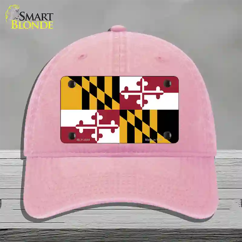 Maryland State Flag Novelty License Plate Hat Unconstructed Cotton / Pink