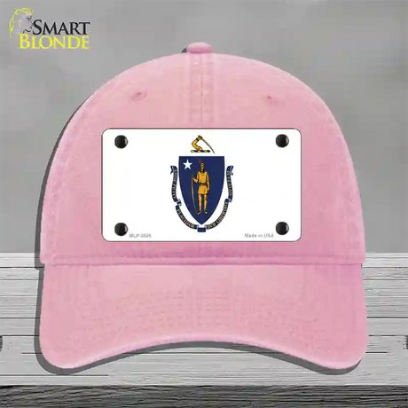 Massachusetts State Flag Novelty License Plate Hat Unconstructed Cotton / Pink