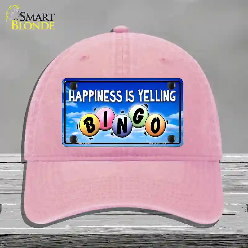 Happiness Is Yelling Bingo Novelty License Plate Hat Unconstructed Cotton / Pink