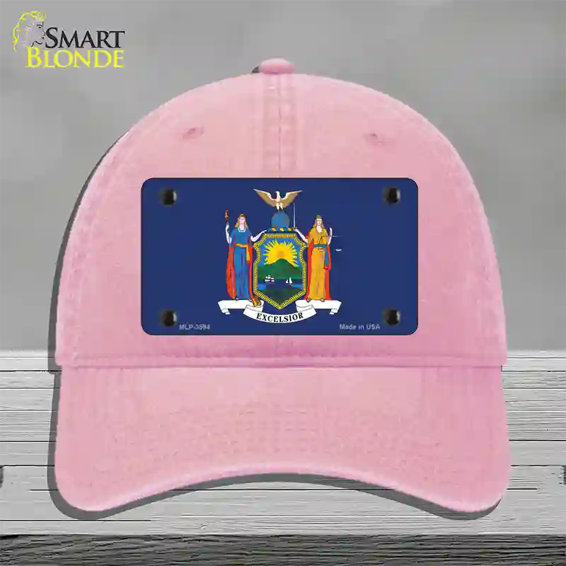 New York State Flag Novelty License Plate Hat Unconstructed Cotton / Pink