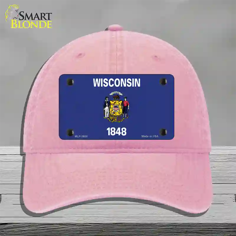 Wisconsin State Flag Novelty License Plate Hat Unconstructed Cotton / Pink