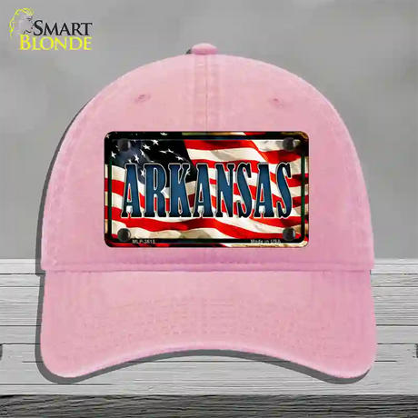 Arkansas USA Novelty License Plate Hat Unconstructed Cotton / Pink