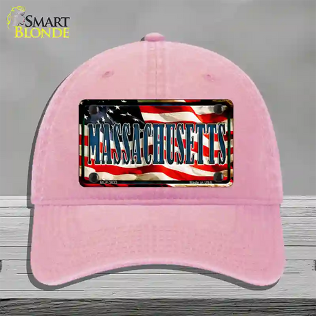 Massachusetts USA Novelty License Plate Hat Unconstructed Cotton / Pink