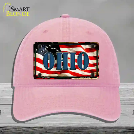 Ohio USA Novelty License Plate Hat Unconstructed Cotton / Pink