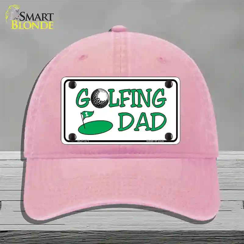 Golfing Dad Novelty License Plate Hat Unconstructed Cotton / Pink