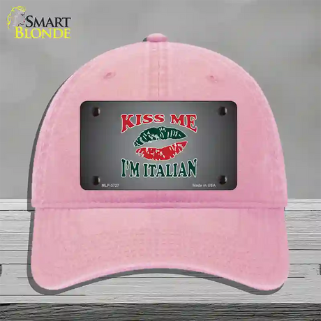 Kiss Me Im Italian Novelty License Plate Hat Unconstructed Cotton / Pink