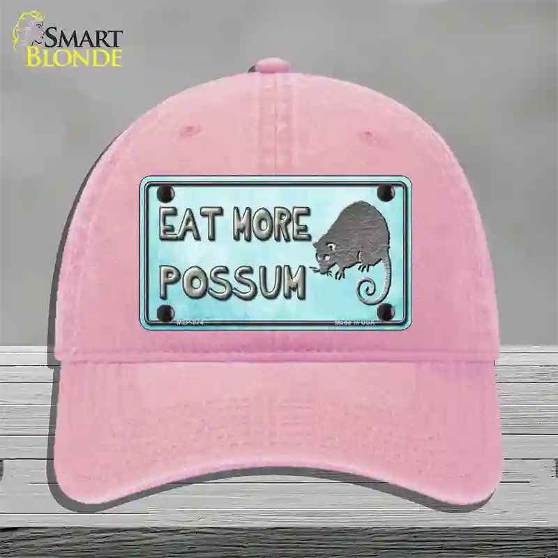 Eat More Possum Novelty License Plate Hat Unconstructed Cotton / Pink