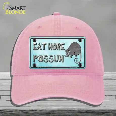 Eat More Possum Novelty License Plate Hat Unconstructed Cotton / Pink