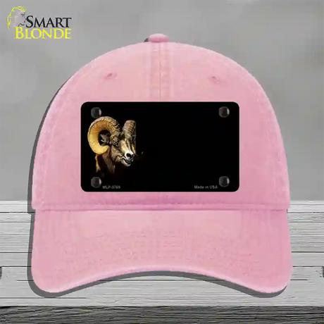 Big Horn Sheep Offset Novelty License Plate Hat Unconstructed Cotton / Pink