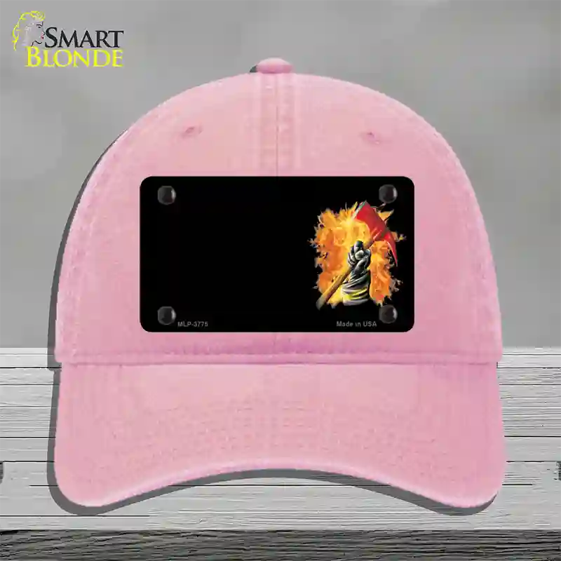 Firefighter Flaming Ax Offset Novelty License Plate Hat Unconstructed Cotton / Pink