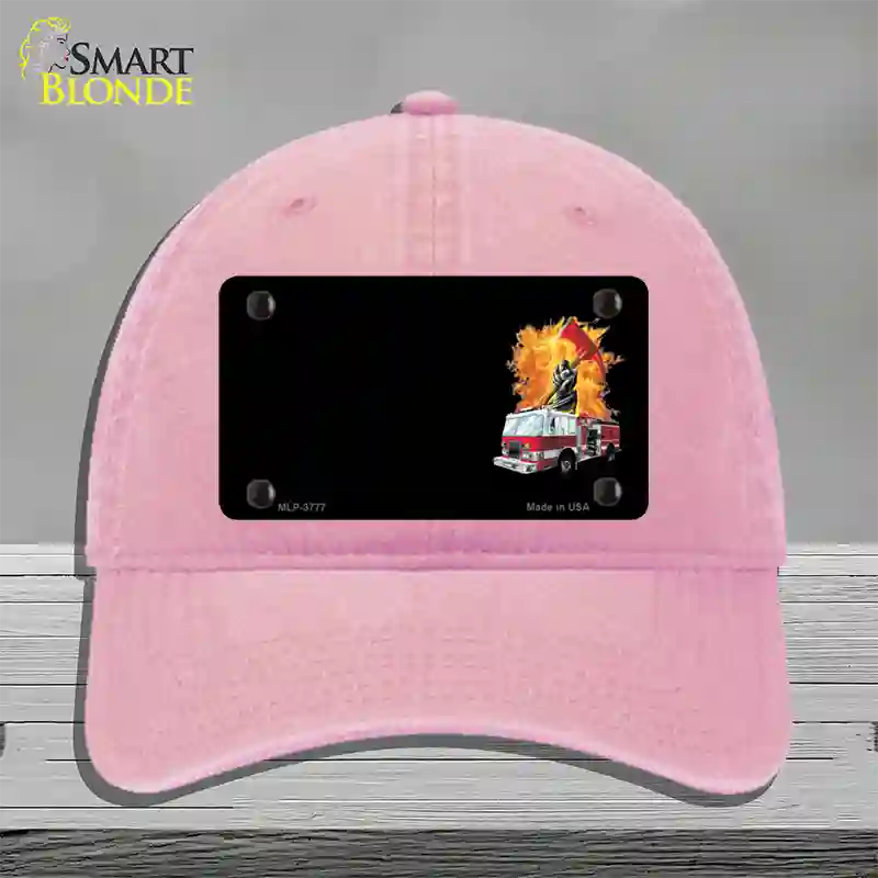 Fire Engine Flames Flaming Ax Offset Novelty License Plate Hat Unconstructed Cotton / Pink