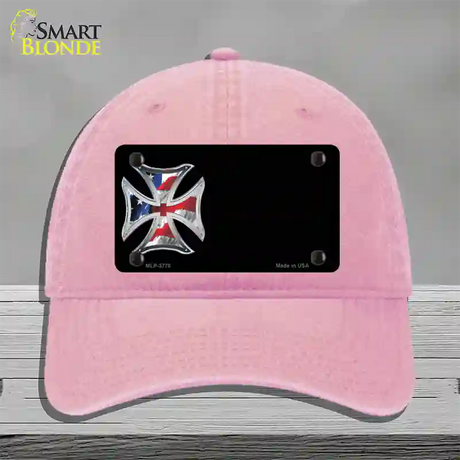 American Flag Maltese Cross Offset Novelty License Plate Hat Unconstructed Cotton / Pink