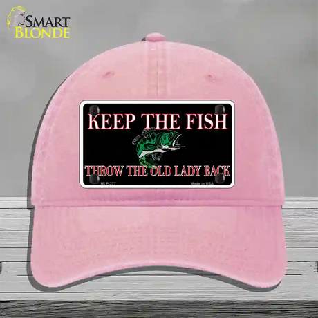 Keep the Fish Novelty License Plate Hat Unconstructed Cotton / Pink