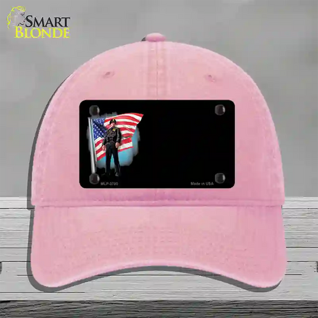 Police Officer American Flag Offset Novelty License Plate Hat Unconstructed Cotton / Pink