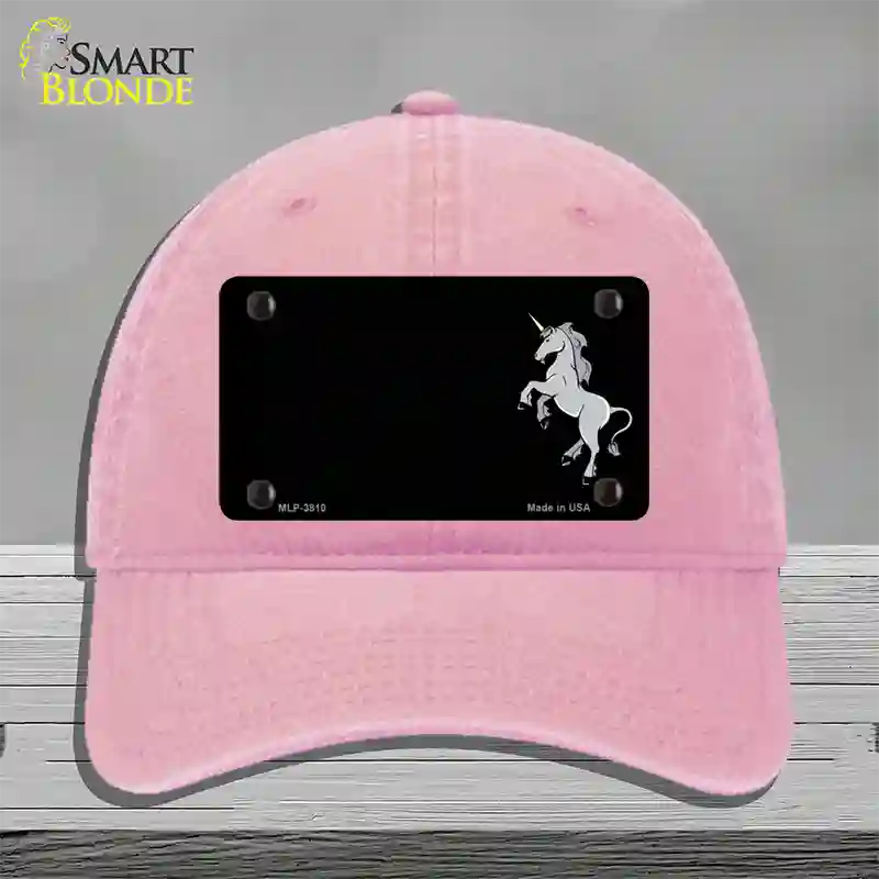 Unicorn Offset Black Novelty License Plate Hat Unconstructed Cotton / Pink