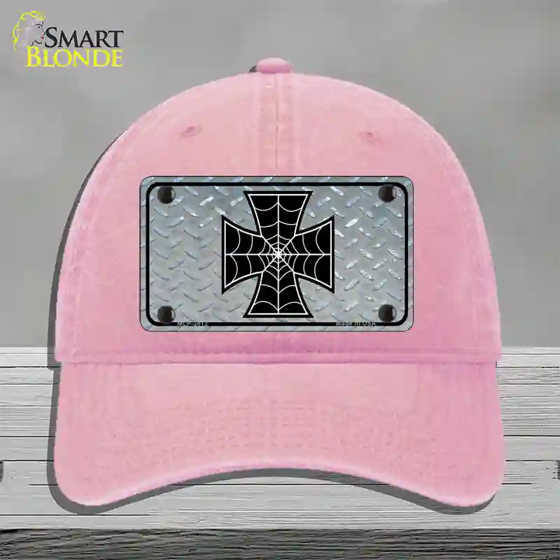 Maltese Cross Spider Web Novelty License Plate Hat Unconstructed Cotton / Pink