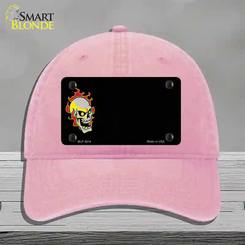 Flaming Skull Offset Novelty License Plate Hat Unconstructed Cotton / Pink