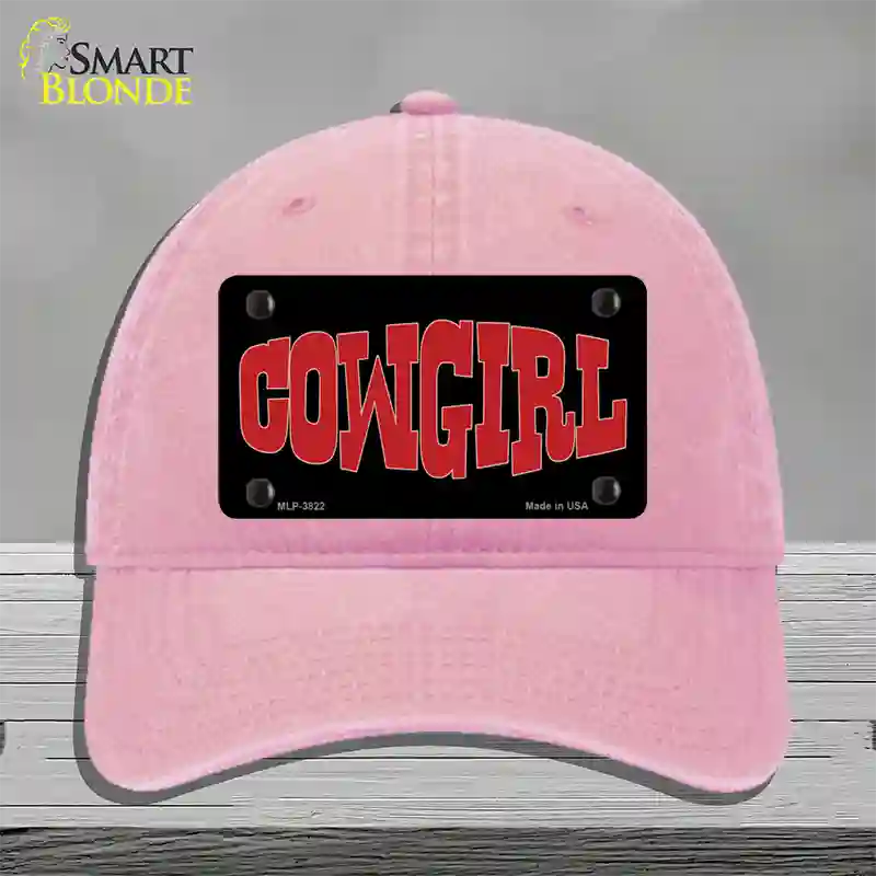 Cowgirl Red Novelty License Plate Hat Unconstructed Cotton / Pink