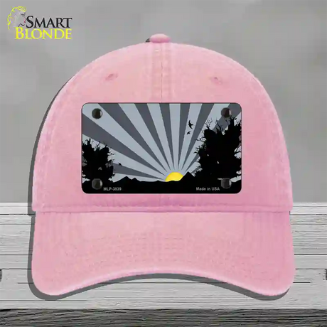 Southwest Gray Sunset Novelty License Plate Hat Unconstructed Cotton / Pink