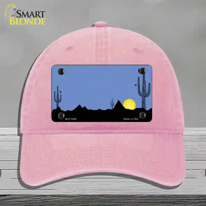 Southwest Cactus Sunrise Blue Novelty License Plate Hat Unconstructed Cotton / Pink