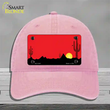 Southwest Cactus Sunrise Red Novelty License Plate Hat Unconstructed Cotton / Pink